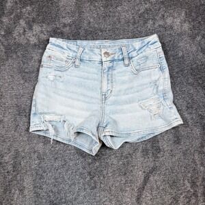 American Eagle Curvy High-Rise Shortie Distressed Denim Shorts Light Wash Size 2
